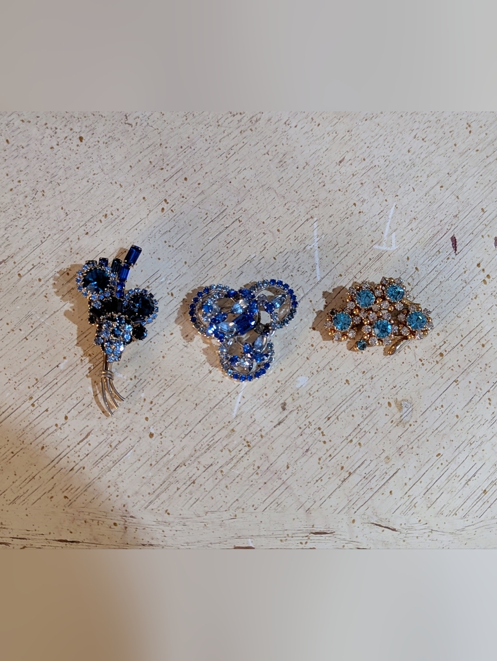 Vintage Blue Rhinestone Brooch Set - 3 Pieces MCM Jay Flex Austrian Crystal